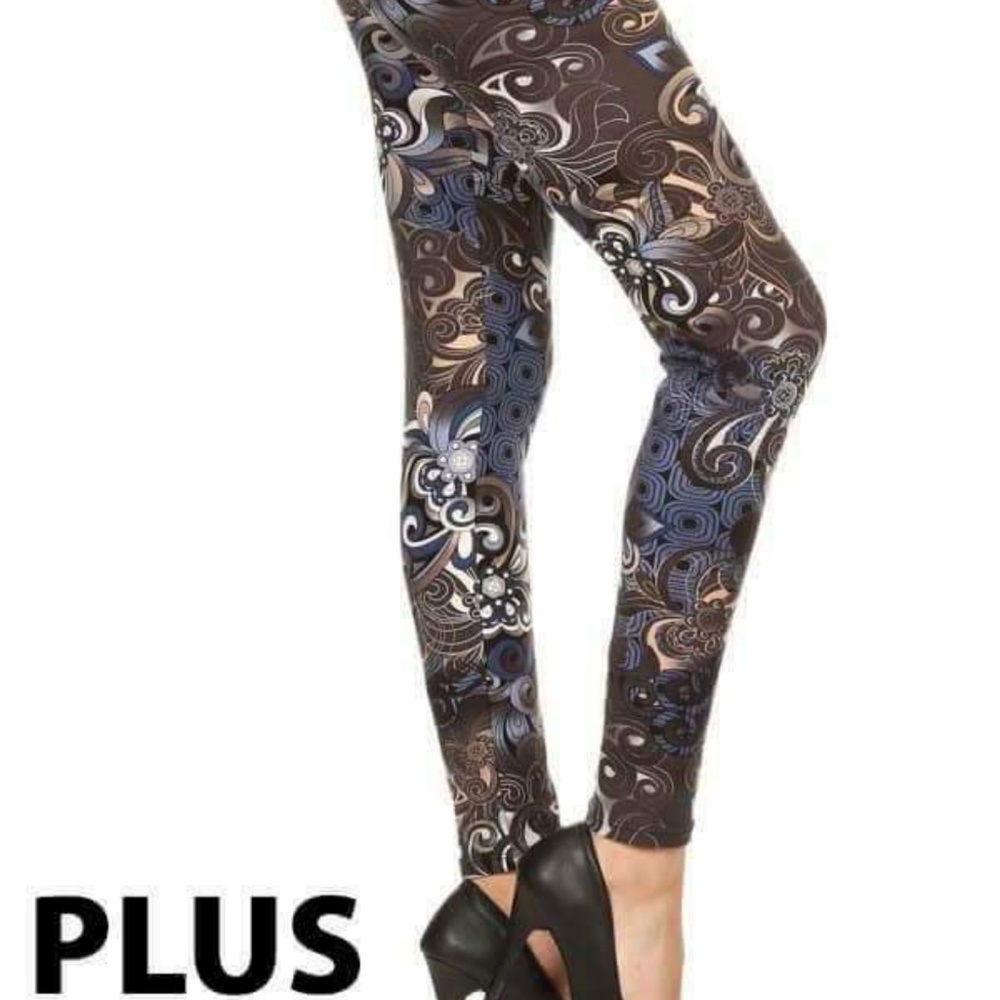 Plus Silver & Blue Abstract Print Leggings